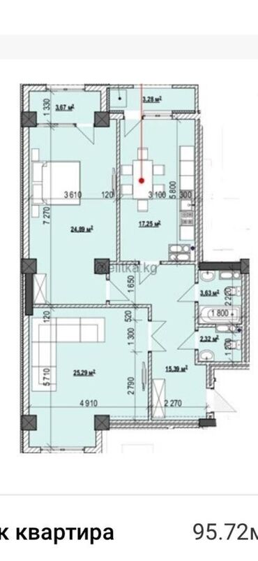 квартира ош 1 комнат: 2 бөлмө, 95 кв. м, Элитка, 11 кабат