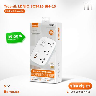 kabel elektrik: 📦 Traynik LDNIO SC3416 BM-15 🔸 Rəngi: Ağ 🔸 Brend: LDNIO 🔸 Çıxış