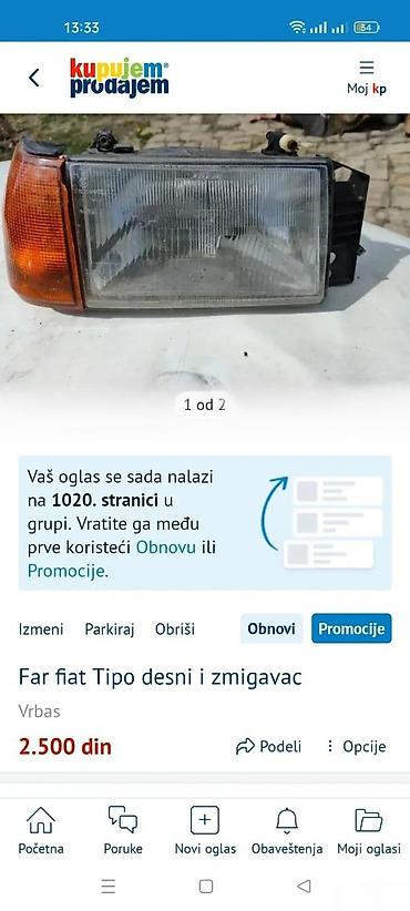 Auto-rasveta i signalizacija: STOP FIAT TIPO I FAR DESNI SA ZMIGAVCEM | Ostala samo desna štop — 1