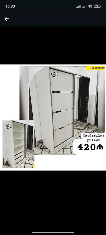 dolablar ucuz: Açılan qapılı kupe şkaf - Rəng: ağ - Ölçülər: 160 x 200 x 60 sm — 1