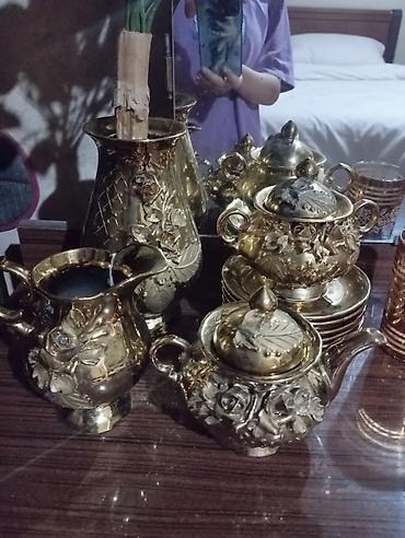 çay servis: Çay dəsti, rəng - Qızılı, Metal, Azərbaycan — 2