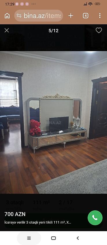 gencede ev: İcarə üçün mənzil – 3 otaqlı, 111 m², yeni tikili, 2/17 mərtəbə.MƏNZİL — 2