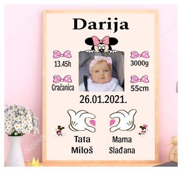 Ostale dečije stvari: Karta rodjenja, predivna uspomena i poklon. Slika bebe sa podacima sa — 7