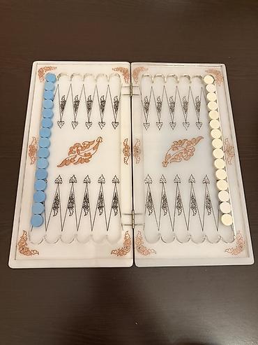 İdman oyunları: Mərmər görünümlü nərd taxtası – milli naxışlı dizayn - Material: Ağ — 2