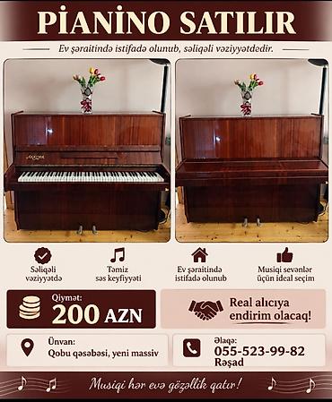Pianino – Akkord marka, şaquli model. Taxta korpus cilalı tünd-qəhvəyi
