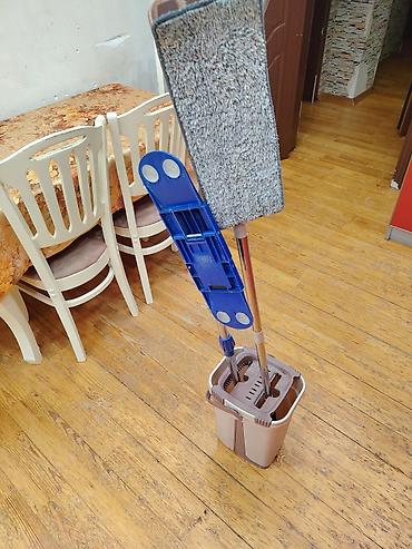 ütu masası: Yastı mop və iki bölməli vedrə dəsti - Dəst: yastı mikrofiber mop + — 4