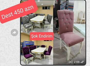 Masa və oturacaq dəstləri: Qonaq otağı üçün, Yeni, Açılmayan, Dördbucaq masa, 6 stul — 8