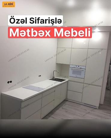 metbex mebeli 2018: Özəl sifarişlə hazırlanmış mətbəx mebeli - Minimalist, ağ rəngli — 1