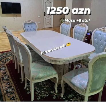 Masa və oturacaq dəstləri: Qonaq otağı üçün, Yeni, Açılmayan, Dördbucaq masa, 6 stul — 18