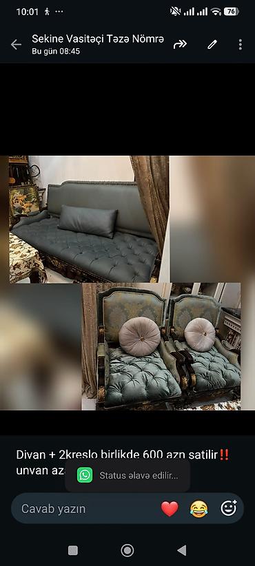 Divan + 2kreslo birlikde 600 azn satilir‼️unvan azadliq pr 2483 sekine