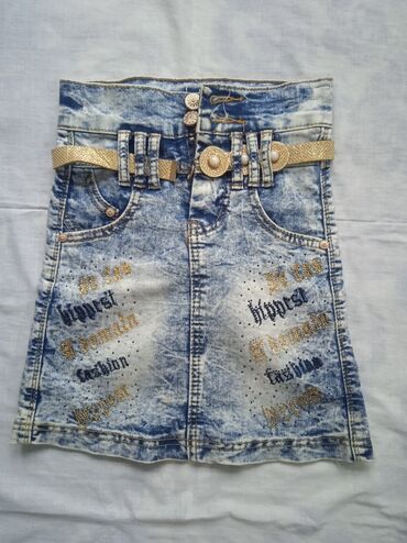 детские летние комплекты: Uşaq üçün cins ətək - Model: açıq-mavi “acid wash” cins ətək - Kəmər