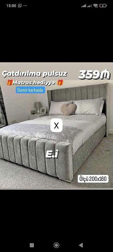 Ev üçün mebel: Mebel dəsti – yumşaq parça ilə üzlənmiş, zolaqlı dizaynlı başlıq və — 1