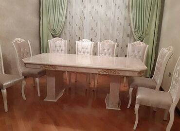 madeyra mebel stol stul: Qonaq otağı üçün, Yeni, Açılmayan, Dördbucaq masa, 6 stul, Azərbaycan