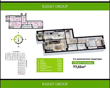 2 комнаты, 77 м², Филармония Элитка, 5 этаж, ПСО (под самоотделку)