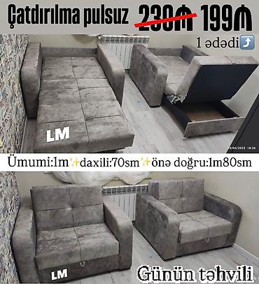 Çevrilə bilən kreslo/mini-divan - Rəng: boz (matt, məxməri toxuma) -