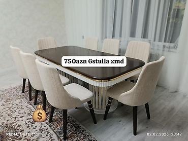 taxta stul stol: Qonaq otağı üçün, Yeni, Açılmayan, Dördbucaq masa, 6 stul — 1