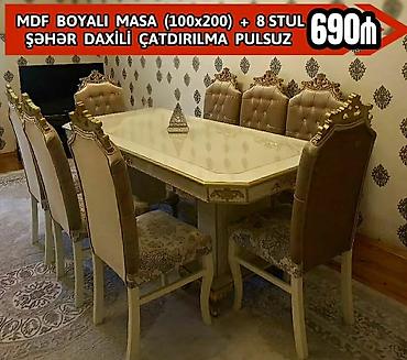 tek kreslo: Qonaq otağı üçün, Yeni, Açılmayan, Dördbucaq masa, 6 stul — 2