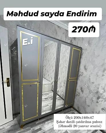 qapi dekoru: Məhdud sayda Endirim – 270₼ Mebel: 4 qapılı şkaf - Rəng: Boz, qızılı — 1