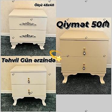 taxta əl işi: İki çekmecəli tumba - Ölçü: 45x40 sm - Klassik dizaynlı, oyma formalı — 1