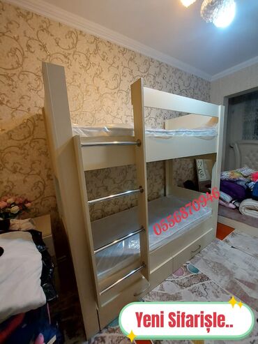 İkimərtəbəli uşaq çarpayıları: Oğlan və qız üçün, Yeni, Çarpayı, Matras ilə, Siyirməli, Laminat — 12