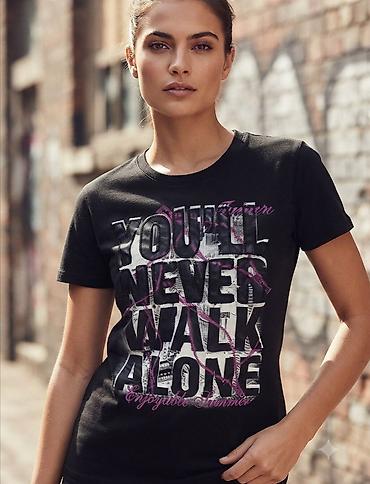 Ženska crna majica kratkih rukava sa printom “YOU’LL NEVER WALK ALONE”