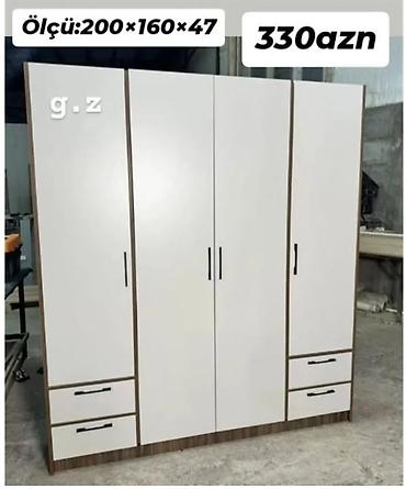 Dördkapılı geyim dolabı - Ölçü: 200 × 160 × 47 sm - Rəng: ağ lalafo.az -da Dördkapılı geyim dolabı - Ölçü: 200 × 160 × 47 sm - Rəng: ağ