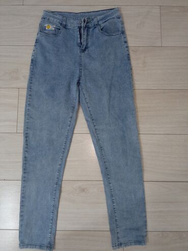 серые джинсы с высокой талией: Мом, Корея, Высокая талия