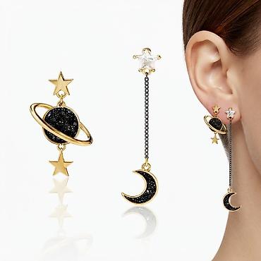 Серьги сөйкөлөр Г «Космос и Луна» Очаровательный асимметричный