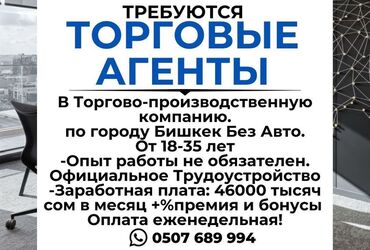 Торговые агенты: Требуется Торговый агент, График: Шестидневка, Без опыта, Карьерный рост, Полный рабочий день