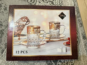Qab-qacaq və mətbəx ləvazimatları: Çay dəsti, rəng - Qızılı, Xrustal, 6 nəfərlik, Türkiyə — 3