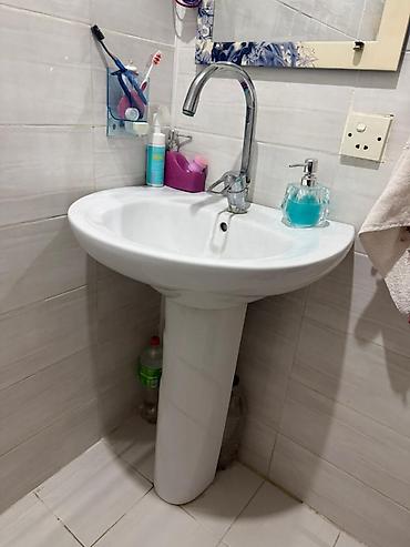 künc tülpan: Pedestal tipli hamam/lavabo komplekti - Dairəvi formalı, keramik — 3