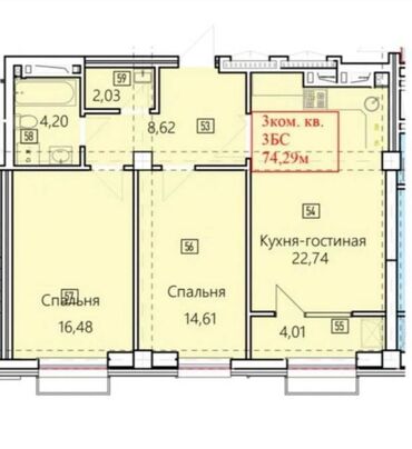 Продажа домов: 3 комнаты, 74 м², Элитка, 7 этаж, ПСО (под самоотделку)