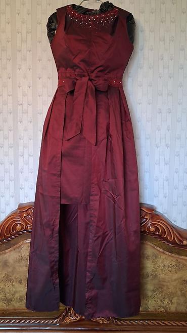 Qadın geyimləri: Bordo rəngli uzun ziyafət donu - Model: qolsuz, yuxarı hissə dar — 2