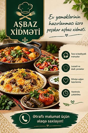 Peşəkar aşbaz xidməti – ev yeməklərinin hazırlanması Xidmət
