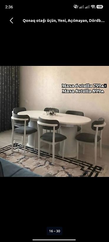stol uzu: Qonaq otağı üçün, Yeni, Açılmayan, Oval masa, 6 stul — 1