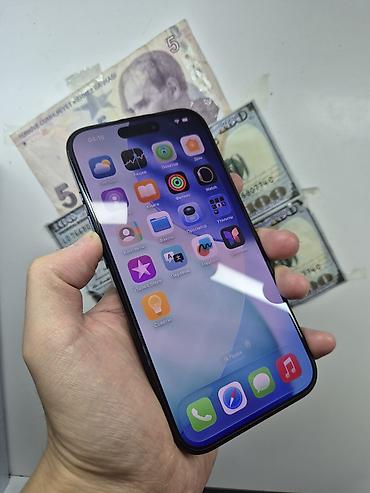 Уюлдук телефондор жана аксессуарлар: IPhone 15 Pro, Колдонулган, 256 ГБ, Blue Titanium, Коргоочу айнек, 85 % — 2