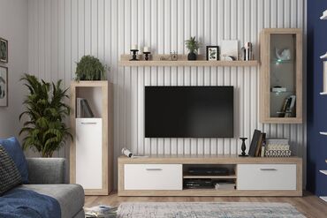мебельная стенка: Гарнитур для зала, Шкаф, Тумба под ТВ, цвет - Белый, В рассрочку, Новый
