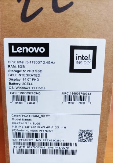 lenovo v baku: Yeni Lenovo IdeaPad, 14 ", Intel Core i5, 512 GB, Ünvandan götürmə