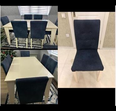 mini stol: Qonaq otağı üçün, Kvadrat masa, 6 stul