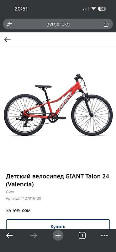 токолка вип: Детский горный велосипед GIANT Talon 24 (Valencia) - Диаметр колес — 1