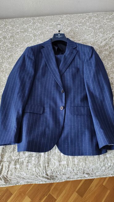 велюровые мужские спортивные костюмы: Mavi rəngli, yarım astarlı, nazik enli zolaqlı kətan klassik kişi