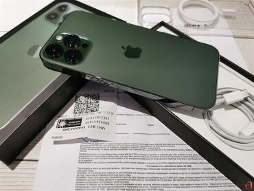 Apple iPhone: IPhone 13 Pro Max, 128 GB, Alpine Green, Barmaq izi, Simsiz şarj, Face ID