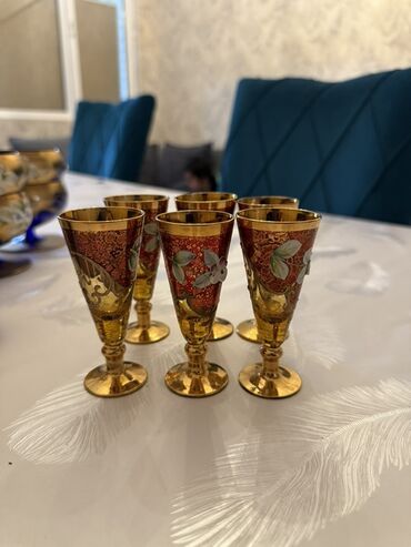salfetqa qabi: Рюмки, цвет - Золотой, Стекло, Набор из 6 шт.