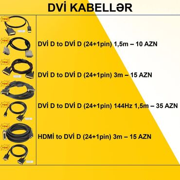 Masaüstü kompüterlər və iş stansiyaları: DVİ Kabellər ⭐DVİ D to DVİ D (24+1pin) 1,5m – 10 AZN ⭐DVİ D to DVİ D