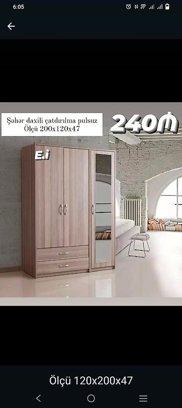 ayna qapi: Üç qapılı geyim dolabı – güzgülü model - Ölçü: 200 x 120 x 47 sm — 1