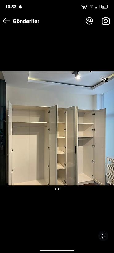 İşlənmiş, 5 qapı, Güzgülü, Ağ, Açılan, Düz dolab