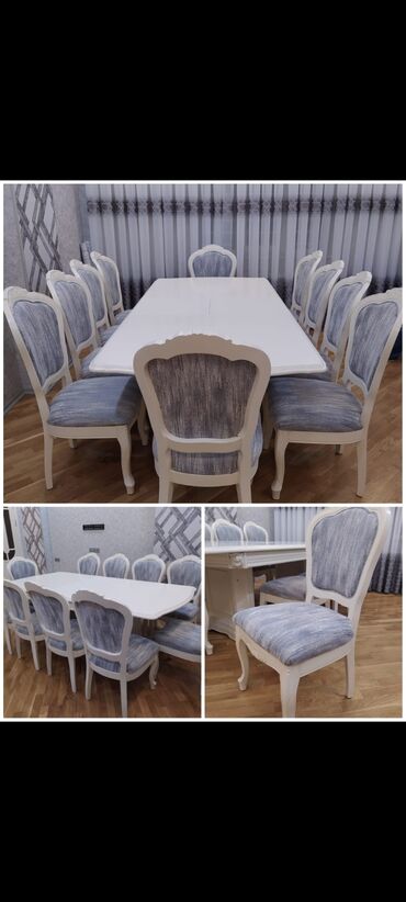 Комплекты столов и стульев: Для гостиной, Б/у, Нераскладной, Прямоугольный стол, 10 стульев, Турция