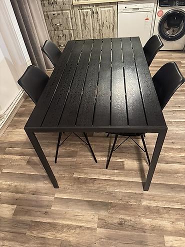 ucuz stol stul desti: Qara rəngli yemək masası və 4 ədəd stul dəsti - Dizayn: Minimalist — 1
