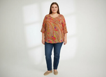 bluzki w paski rękaw 3 4: Women`s shirt, size 5XL