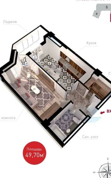 квартира за 10 тысяч в месяц: 1 комната, 49 м², Элитка, 10 этаж, ПСО (под самоотделку)